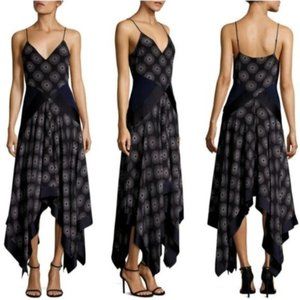 Diane von Furstenberg Scarf Hem Dress in Fenton Black-Navy-White  Sz 0